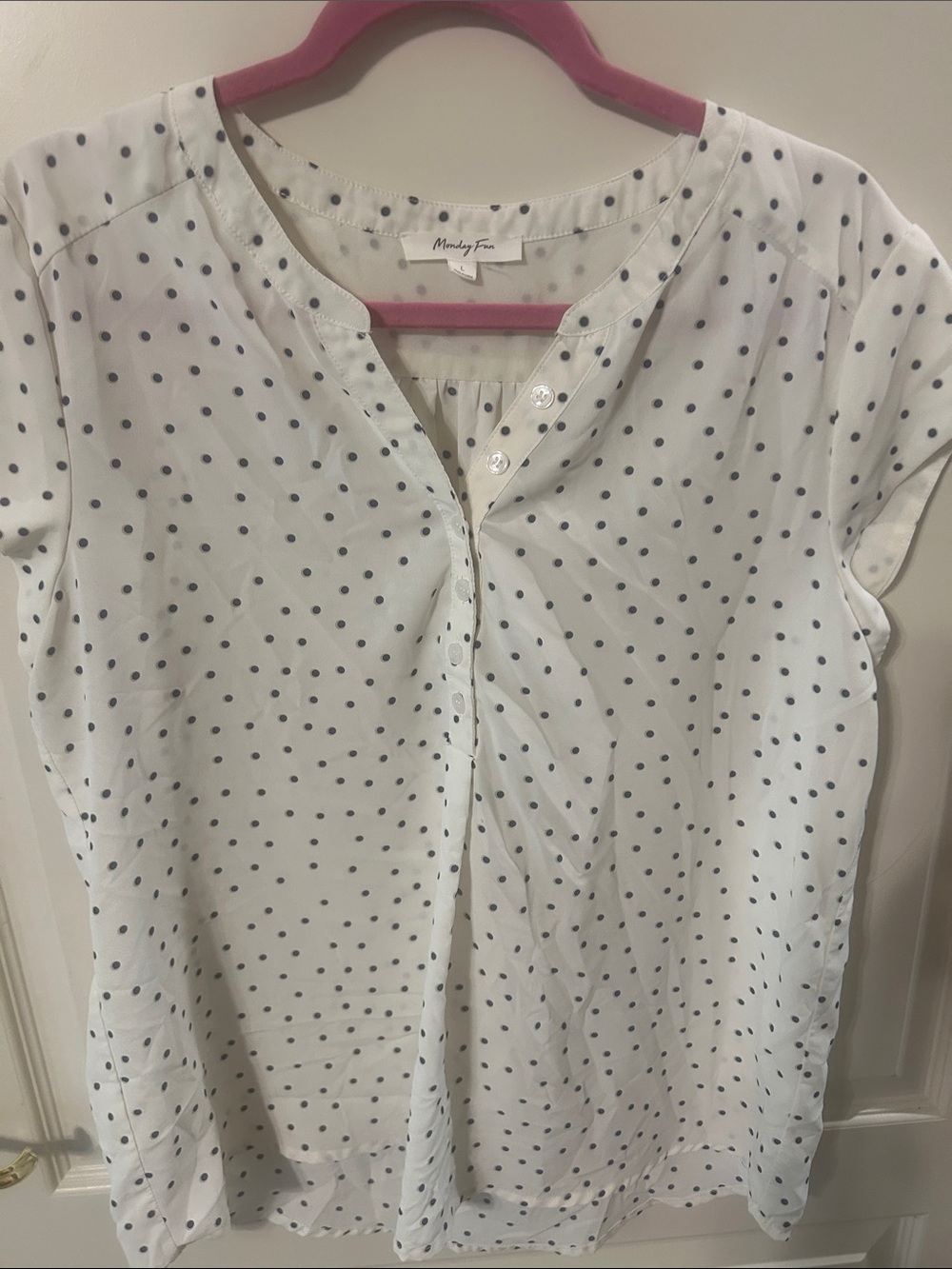 Monday Fun White Polka Dot Button Front Blouse